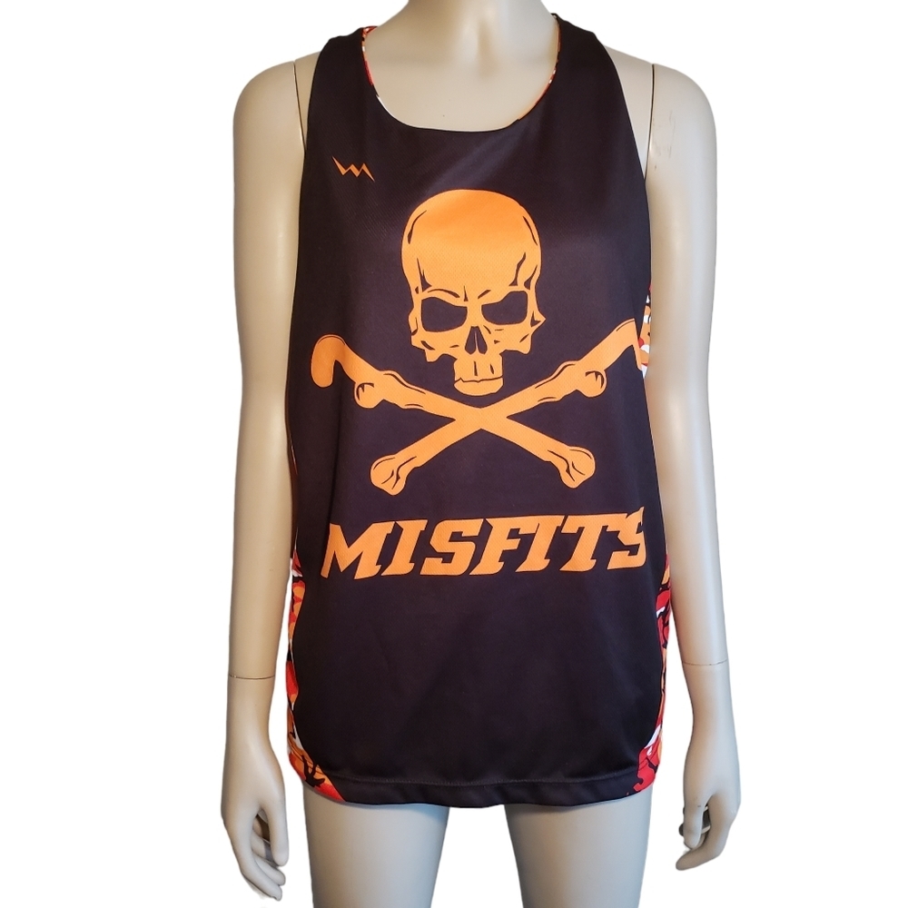Misfits Reversible Racerback Tank Womens S Skull Camo LaCrosse Black Orange - Picture 2 of 11